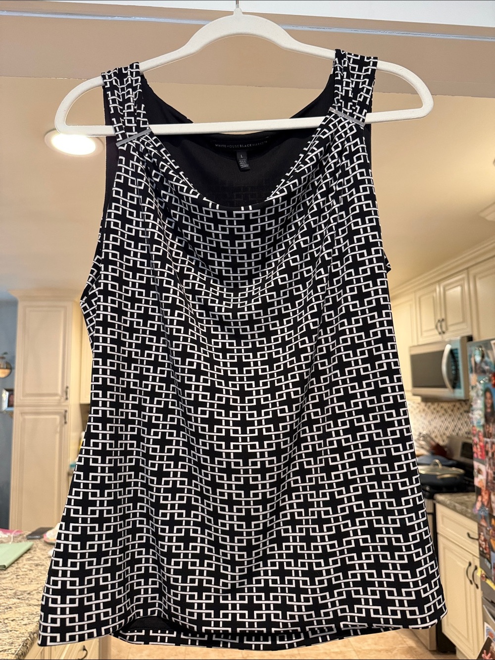 White House Black Market Black & White Geometric Cowl-Neck Tank
